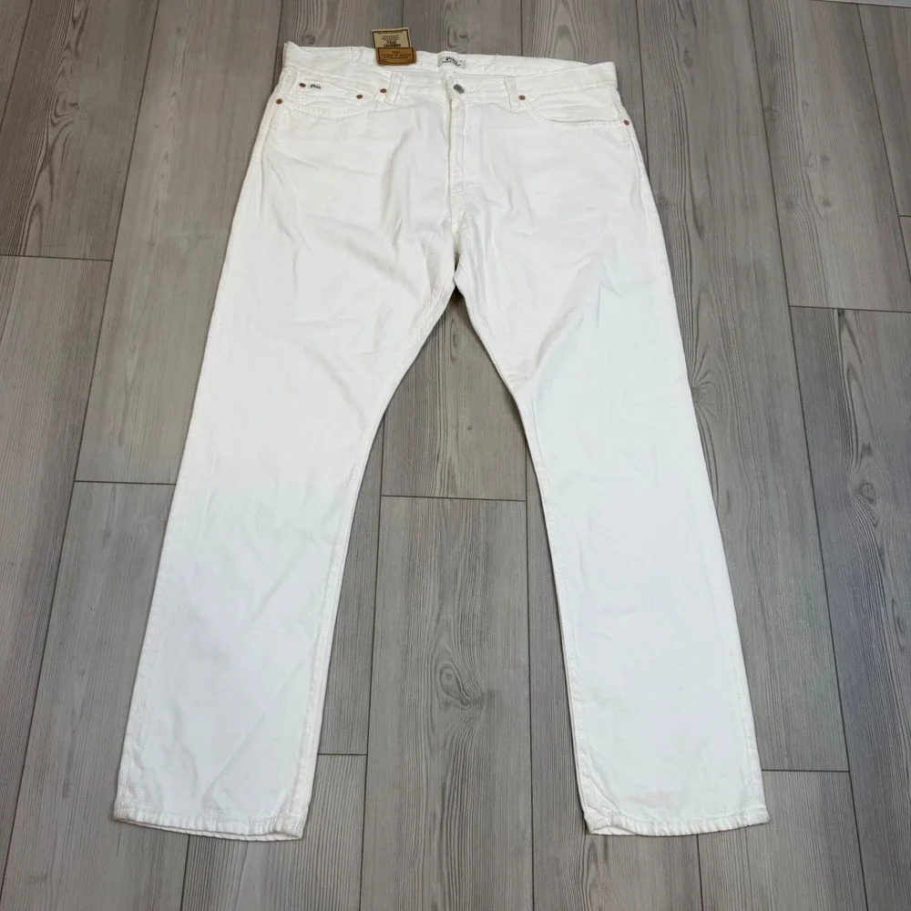 Polo Ralph Lauren Varick Slim Straight Hemp Denim Jeans White 38x32 NWT